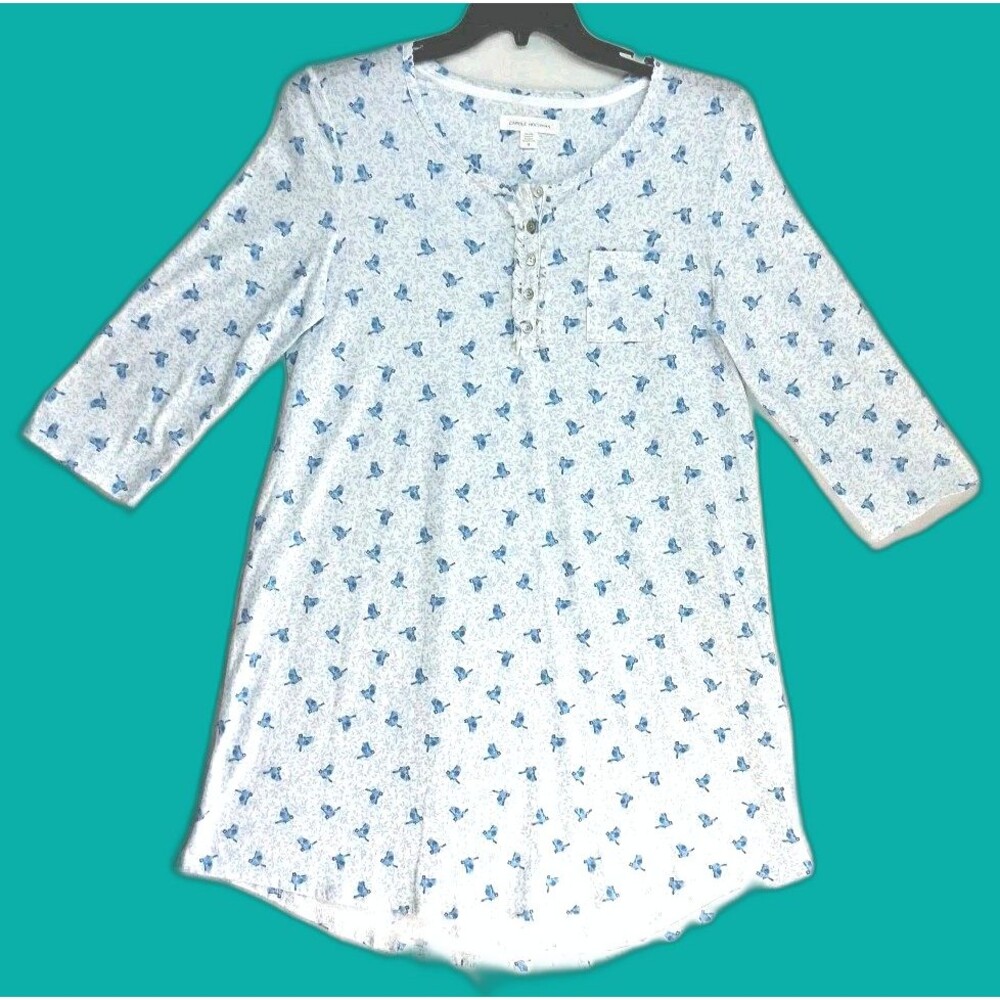 Carole Hochman Womens M Blue Bird Nightgown Cozy Comfort Sleep Hygge Cottagecore